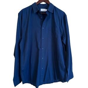 Onia Shirt Mens Large Blue Linen Cotton Long Sleeve Button Up
